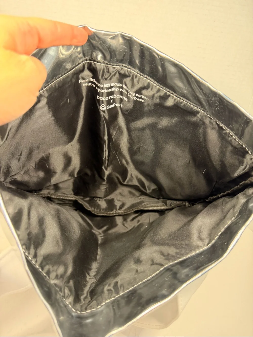 Paco Rabanne x SeaTrees Silver Metallic Crinkle Tote Bag